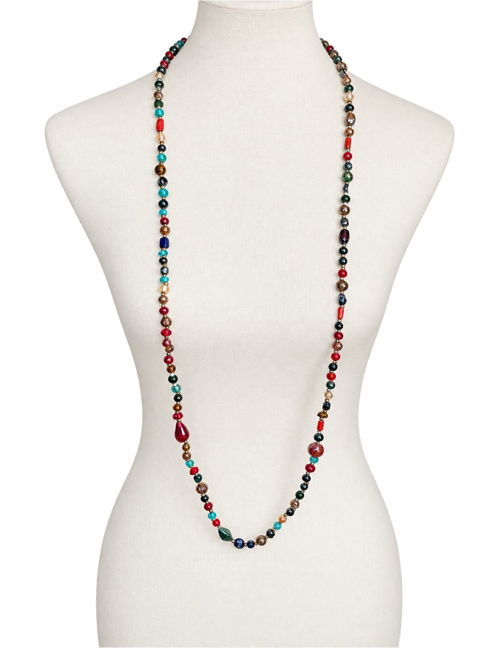 Multicolor Glass Beaded Long Continuous Necklace Silver Tone Boho Statement